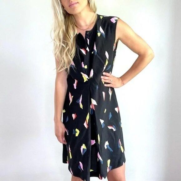 Bimba Y Lola Sleeveless Colorful Geometric Print on Black Dress Size Small - Picture 14 of 15